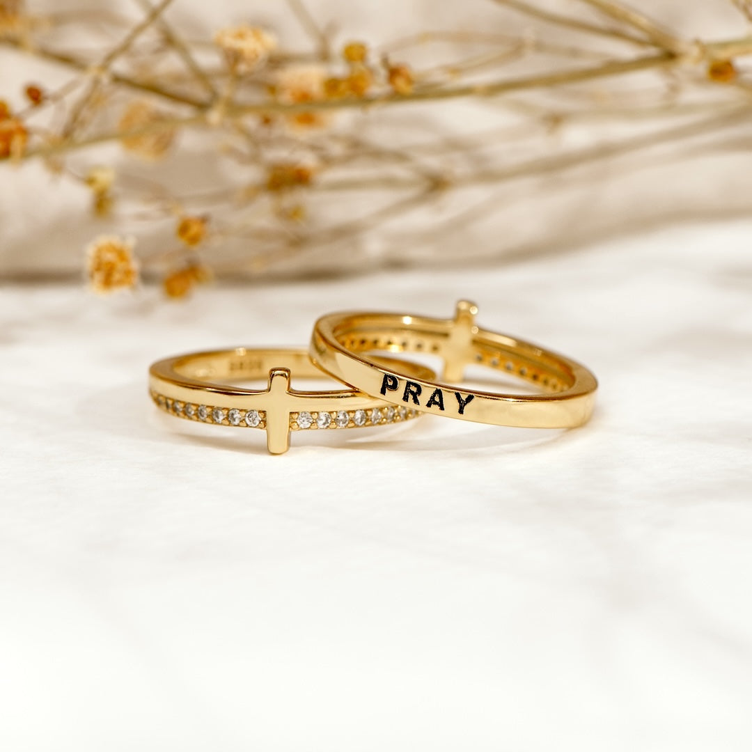 To My Daughter "PRAY ON IT" - GOLDEN CROSS RING