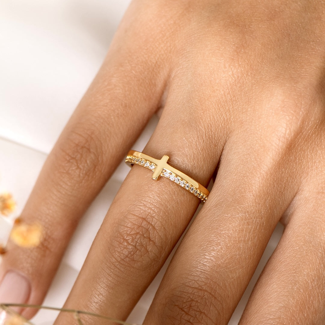 "Let God" - GOLDEN CROSS RING