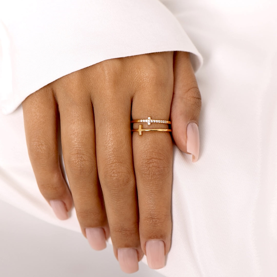 To My Daughter - Gold Twin Band Cross Ring