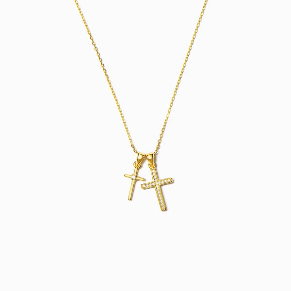 Hand-Crafted 14K Yellow Gold Double Cross Gold and Diamond Pendant For Sale  at 1stDibs | gold double cross necklace, double cross gold necklace, double  cross pendant necklace